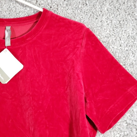 Hanna Andersson Womens Velour Short Sleeve Tee Size Medium Red Soft Holiday Cozy - Picture 3 of 10